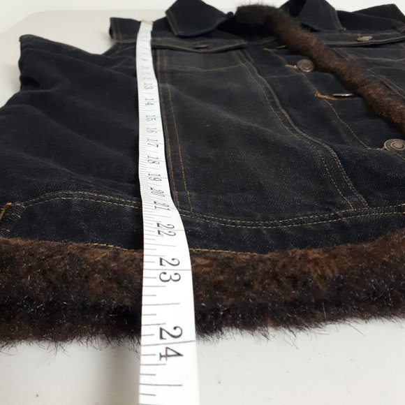 St. John's Bay Black Light-wash Denim Brown Faux Fur Trim Vest - Picture 7 of 14